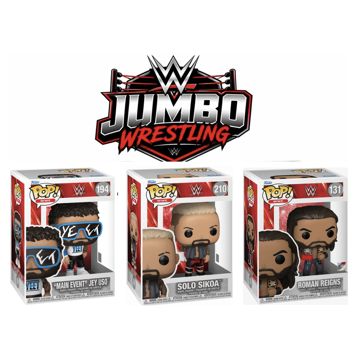 WWE Funko Pop 3-Pack – Jey Uso, Solo Sikoa & Roman Reigns (#131)