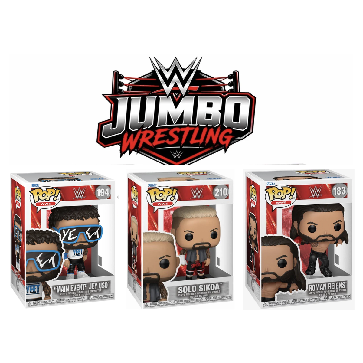 WWE Funko Pop 3-Pack – Jey Uso, Solo Sikoa & Roman Reigns (#183)