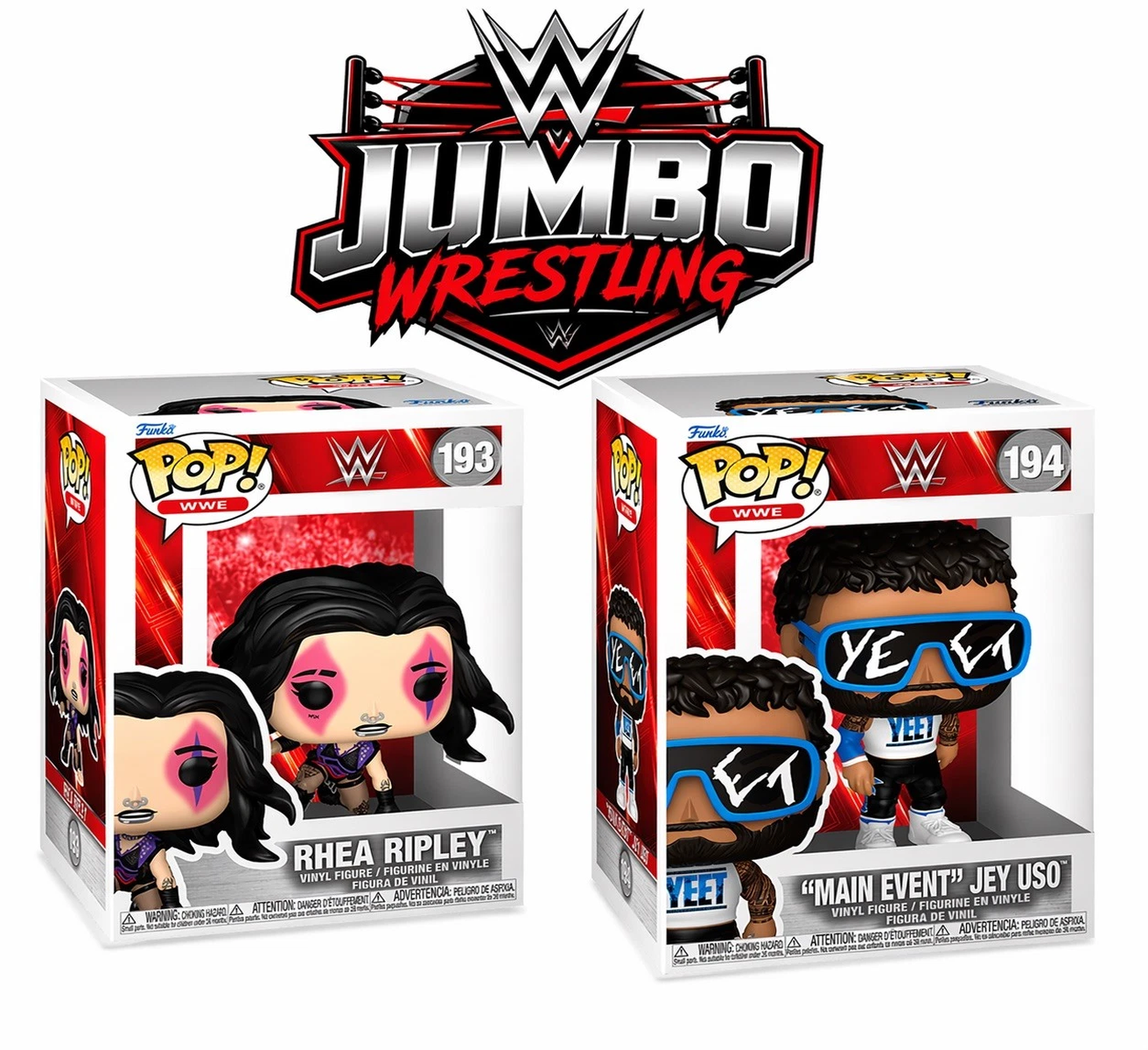 Funko Pop Vinyl WWE Rhea Ripley #193 + Jey USO #194 Bundle